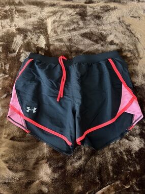 Under Armour Women’s Black Running Shorts with Pink, Orange Trim